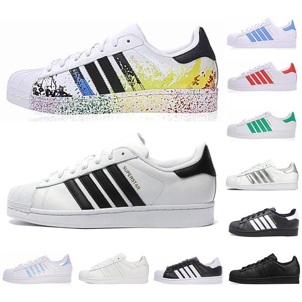 

superstar white holographic rainbow color teen superstar 80's pride sneakers superstar lady men's sports running shoes 36-45