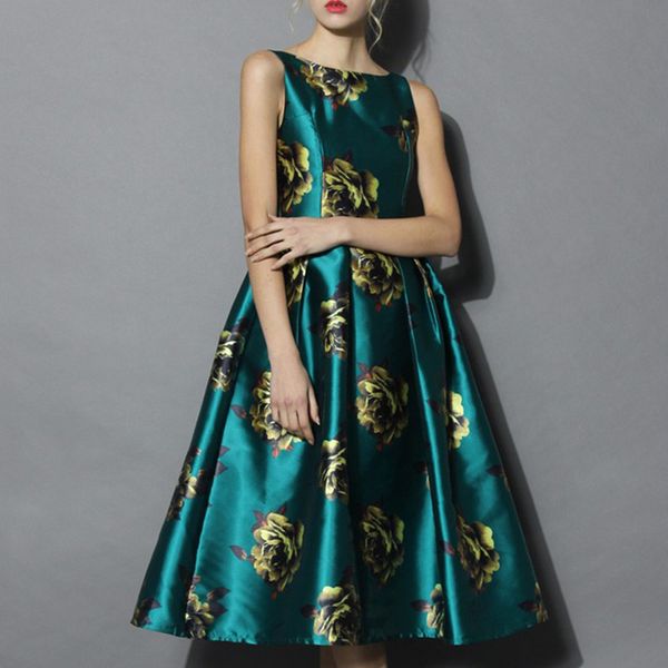 

2020 women's hepburn style sleeveless printed dress summer, Black;gray