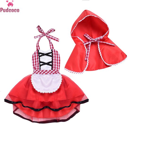 

pudcoco cute cosplay little red riding hood set newborn baby girl tulle tutu lace fancy dress+cape cloak 0-24m, Red;yellow