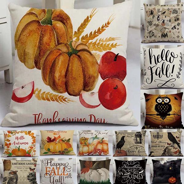 

45x45cm pumpkin halloween cushion cover ghosts black cat printed pillow case linen throw pillow home decor cushion covers