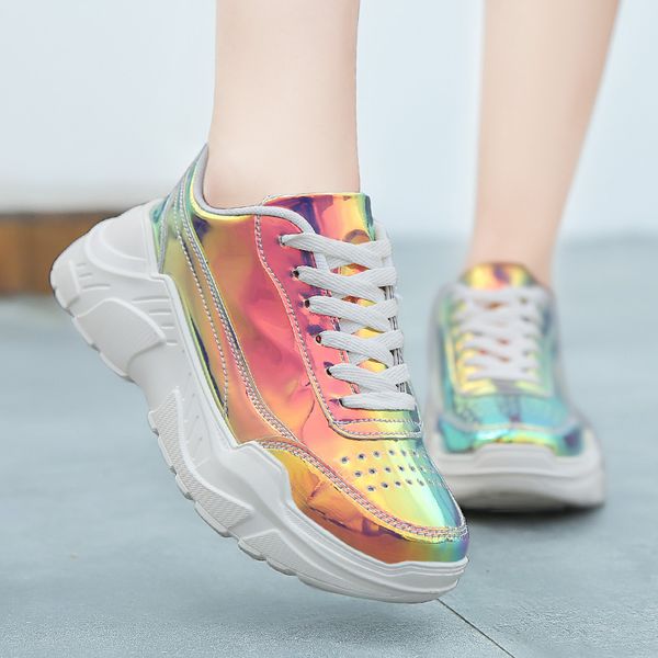 

spring autumn women's chunky sneakers trendy women platform pu shoes lace up white athletic shoes womens female walking