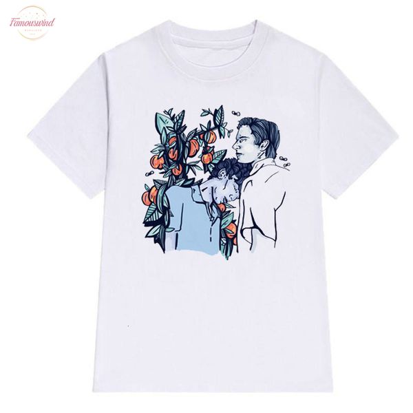 

summer short sleeve call me by your name movie cartoon print t shirt women white cotton tshirts women shirt o neck