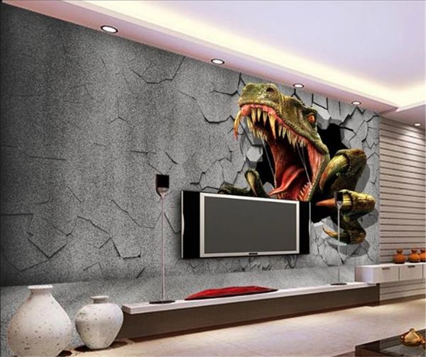 Personalizado 3D Wallpaper 3D Brick Wall Residual parede Jurassic dinossauro Sala Quarto fundo decoração da parede Wallpaper