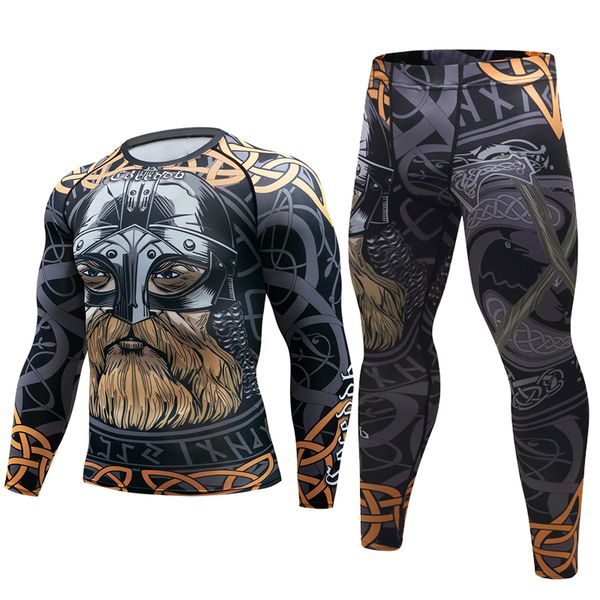 

brand new men suit rashguard long sleeve crossfit men t shirt compression sportswear set thermal fitness clothing tracksuit, Gray
