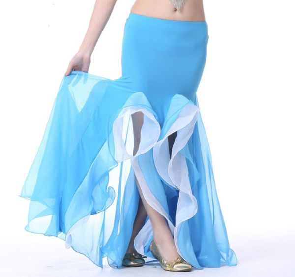 

bollywood dance costume belly dance fishtail maxi skirt 2 layer, Black;red