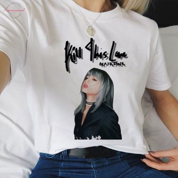 

blackpink kill this love harajuku t shirt women jennie lise rose jisoo ullzang t shirt korean 90s tshirt tees female, White