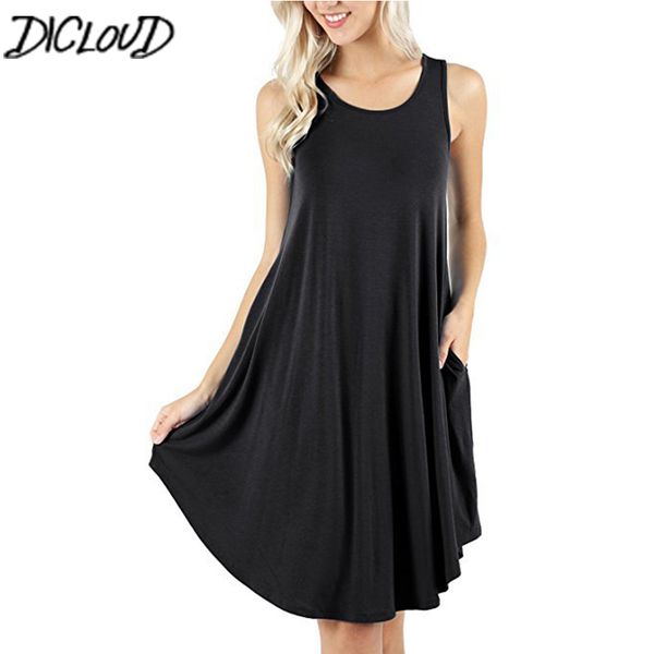 

dicloud simple рукавов танк платье женщины мода круглый шеи вскользь женщины плюс размер свободные летние платья платье, Black;pink