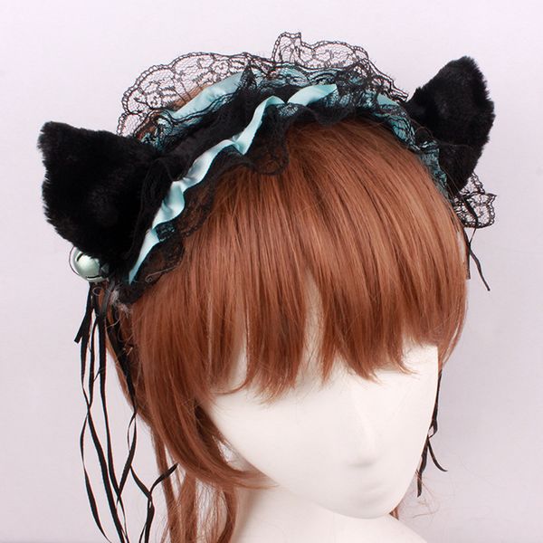 

милый кот уха кружева колокол горничная косплей повязка на голову hairwear женщины девушки головные уборы аксессуары для волос день рождения, Slivery;white