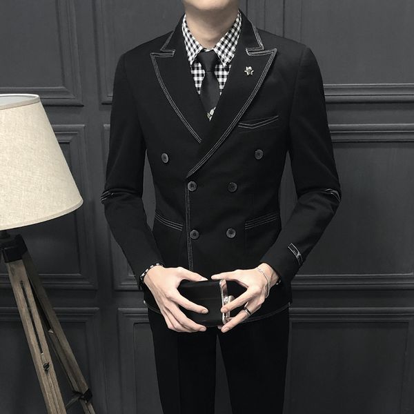 

men's suits & blazers black mens with pants 2021 latest coat designs smoking slim fit two pieces (blazer+pants), White;black