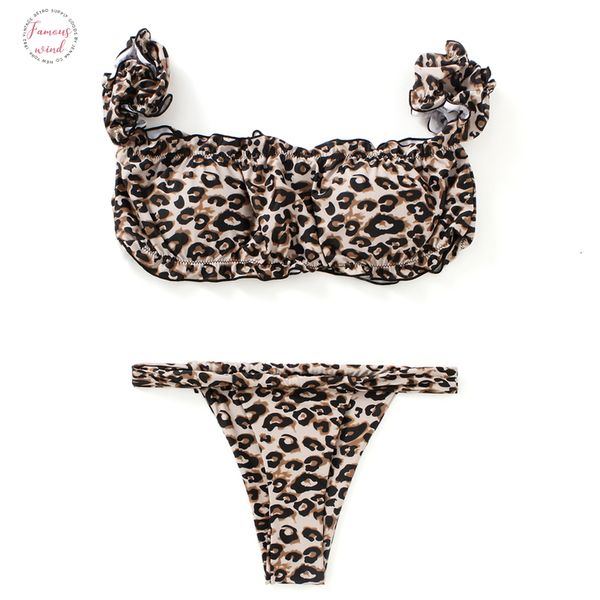

2020 super wild leopard printed bikini set women push up padded thong swimsuit high cut off shoulder short sleeve, White;black