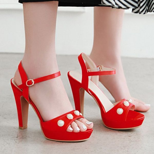 

fanyuan sandals sweet pink black thick high heels party womans shoes summer platform sandals women pink big size 32-43