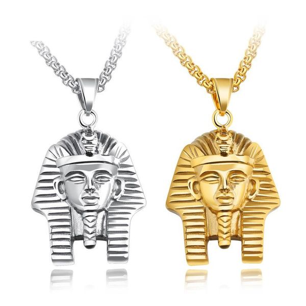 Мужчины хип -хоп подвеска из нержавеющей стали египетской фараон головы подвесные ожерелья цепные украшения панк