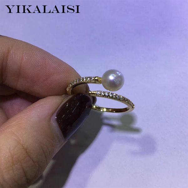 

yikalaisi 925 sterling silver jewelry pearl rings 2019 fine natural pearl jewelry 5-6mm round rings for women wholesale, Golden;silver