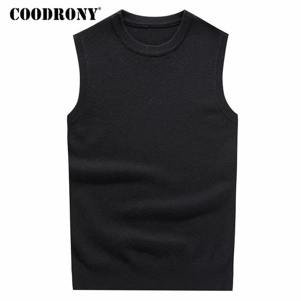 

coodrony o-neck sleeveless vest sweater men winter thick warm cashmere sweaters plus size pull homme 100% merino wool vests 7343, Black;white