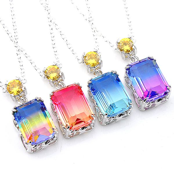 

10 piece lot fashion wedding rectangle bi colored tourmaline gems 925 silver necklaces women citrine pendants for jewelry ing