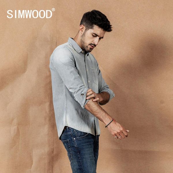 

simwood vintgae striped shirts men fashion retro 2019 autumn winter 100% cotton shirt button-down collar plus size shirts 190401, White;black