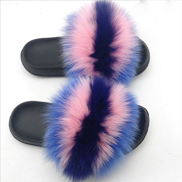 

wholesale children fox fur slides furry sandals fur slippers for kids toddlers, Black