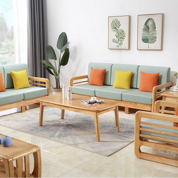 

северноевропейский стиль диван из цельного дерева простой современный гостиная малогабаритный угловой диван из цельного дерева ткань наложни