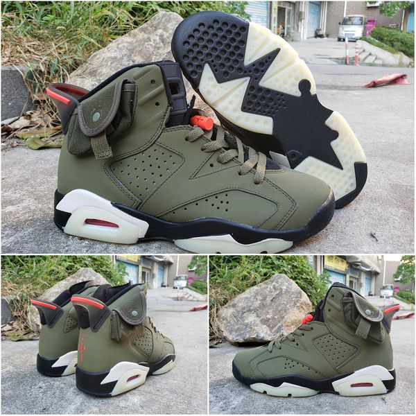 

travis scotts x 6s mens basketball shoes 3m ts medium olive green designer sports sneakers tinker cactus jack baskets 6 des chaussures 7-13, White;red