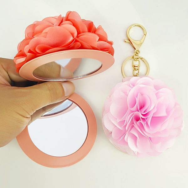 

women flower keychain mirror decorative bag pendants charms key chains car key accessories fashion jewelry party gifts children, Silver