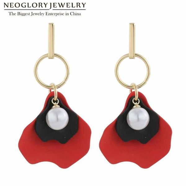 

neoglory contrast color enamel pearl geometry dangle earrings for women korean fashion ear accessories birthday gifts for friend, Silver