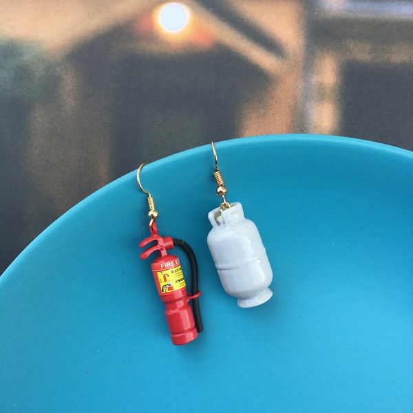 

drop earring for women creative handmade funny resin gas stove cylinder fire extinguisher earring exaggerated ear clip wholesale, Silver