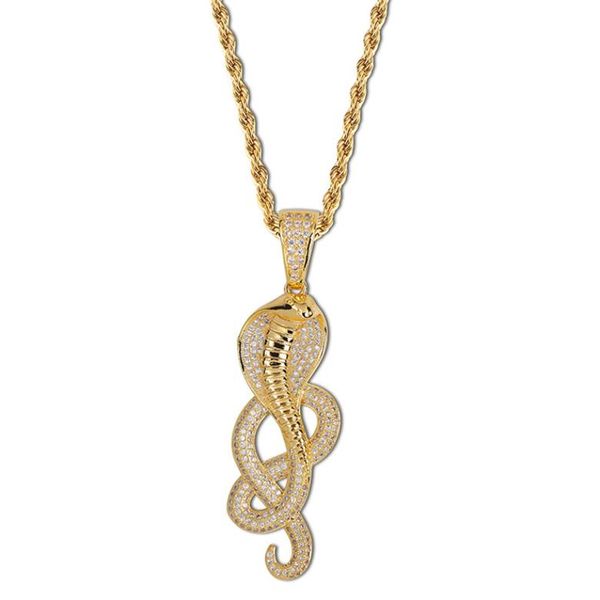

18k gold plated cobra trendy necklaces luxury personality glaring zircon paved pendant necklaces exquisite hip hop necklaces jewelry, Silver