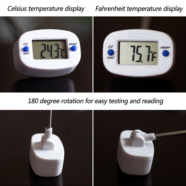 

bbq meat thermometer rotatable digital food thermometer chocolate oven milk water oil kitchen cooking electronic probe, Black;white