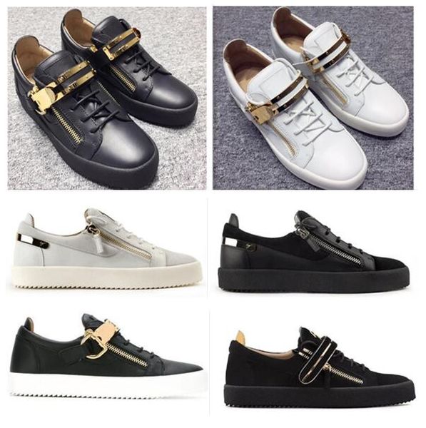 

2019 italy luxury metal button matching zipper men and women low flat shoes genuine leather fashion designer casual shoes 35-47, Black