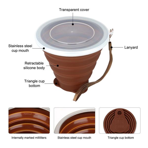 

270ml outdoor travel portable candy color collapsible water cup silicone retractable folding cup