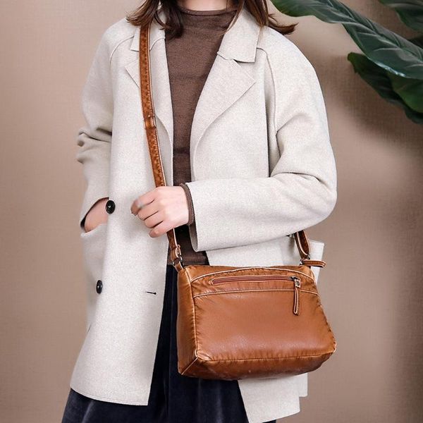 

bags for women 2020 summer messenger bags leather female zipper shoulder bag vintage solid leather handbags bolsa feminina