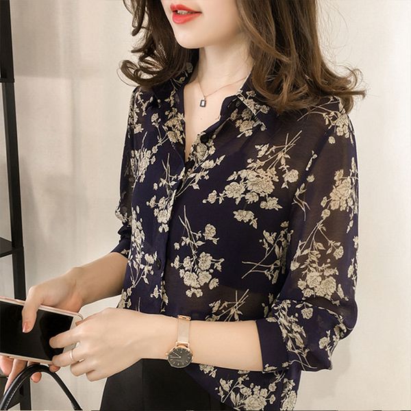 

fashion woman blouses 2019 long sleeve print chiffon blouse shirt plus size ol blouse women blusa feminina shirt, White