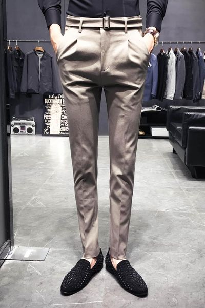 

2019 autumn summer pants men zipper trousers men fashion slim casual pants korean style patalon hommes trousers + belt, Black