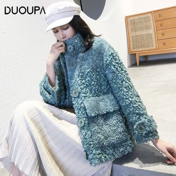

duoupa 2019 winter new fashion sheep shear real fur jacket women short grain fleece fur all-in-one lamb straw jacket korean, Black