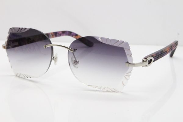 

2020 wholesale optical rimless sunglasses carved lens new adumbral t8200761 metal mix marble purple aztec rimless sunglasses with box, White;black