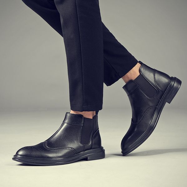 

2020 spring autumn genuine leather shoes men boots mens ankle boots black shoes cow leather casual male booties a1966