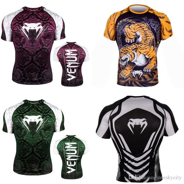 

new mma men's compression t shirt men fashion print quick-drying short sleeves rashguard bjj cross fit fitness tight male tshirt, White;black