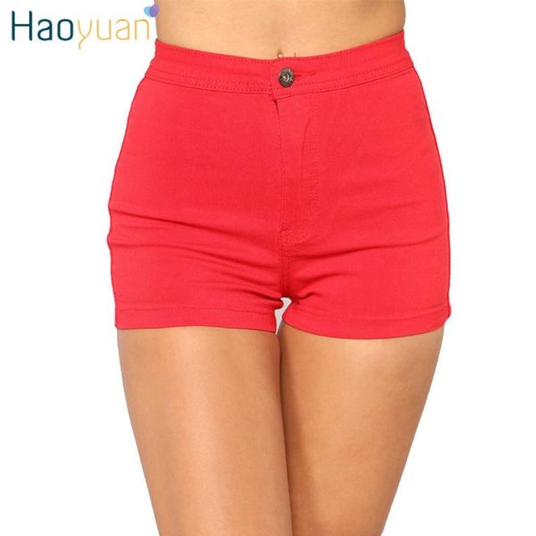 

haoyuan women denim shorts 2020 summer elastic high waisted shorts woman casual female black red spandex jeans short pants, White;black