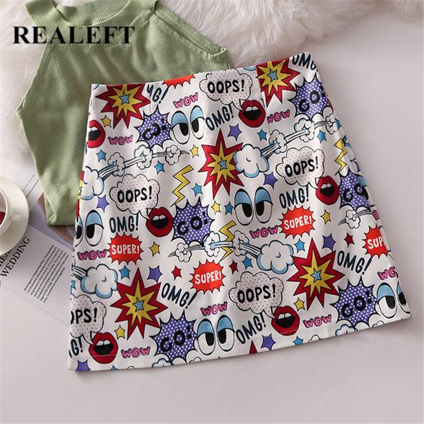 

realeft new arrival women cartoon letter printed elegant a-line mini skirts high waist harajuku tulle shorts skirts for womens, Black