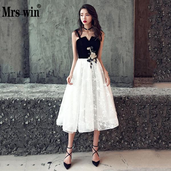 

mrs win elegant ladies evening dress 2019new short female banquet party dress meeting host vestido de noche vestido l, White;black