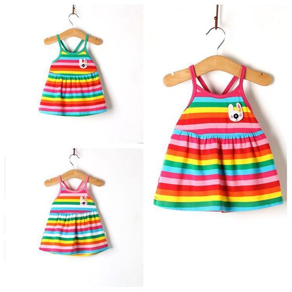 

маленькая девочка летом 2018 года новый ребенок 0-2-летний ребенок летняя одежда полосатое платье, Red;yellow