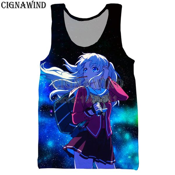 

new popular vest men/women popular anime charlotte 3d print vests harajuku style bodybuilding streetwear, White;black