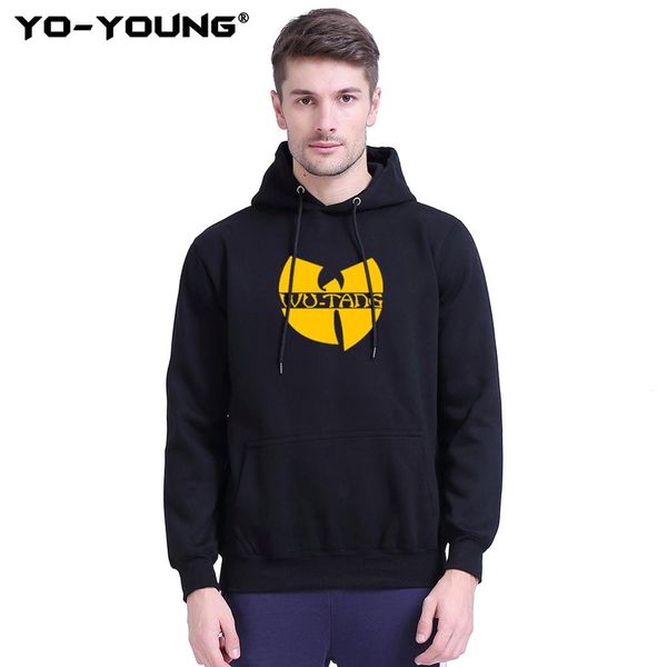 

yo-young men steetwear hoodies sweatshirts fleece inside wutang clan logo print casual outdoor hoodies unisex, Black