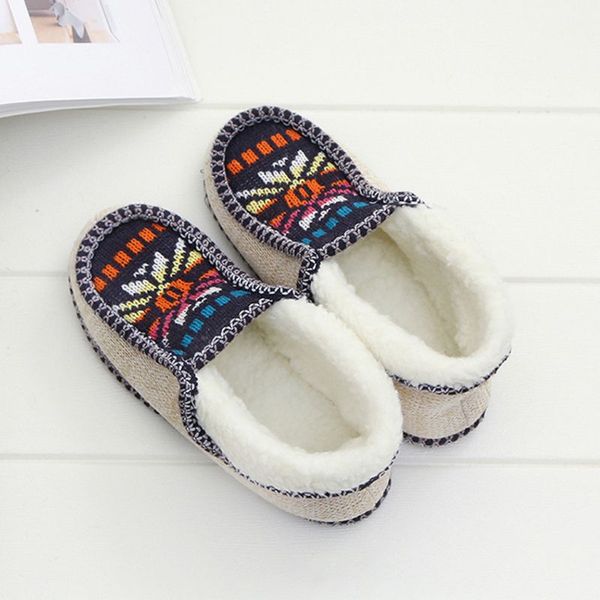 

drop ship&wholesale women winter fluffy plush lining slippers colorful sunflower knit floor shoes nov.19, Black