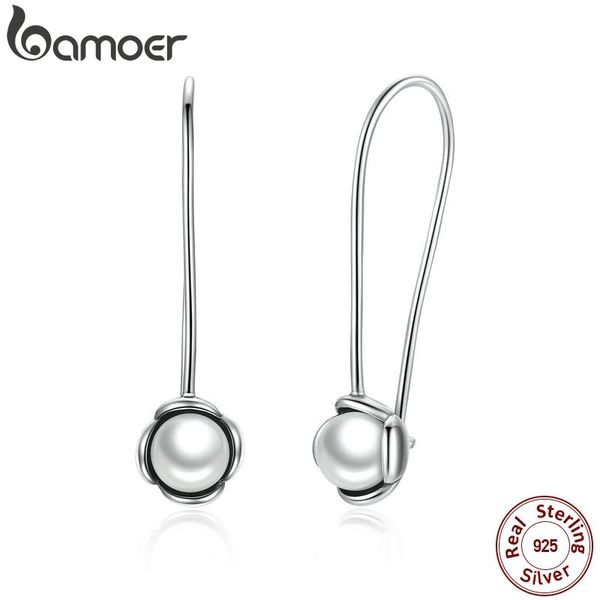 

bamoer new arrival summer collection 925 sterling silver with pearl for women drop earrings jewelry pas469, Golden