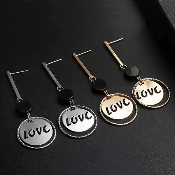 

Statement Love Letter Long Drop Earrings For Women Simple Gold Silver Color Punk Round Circle Earrings Fashion Jewelry New