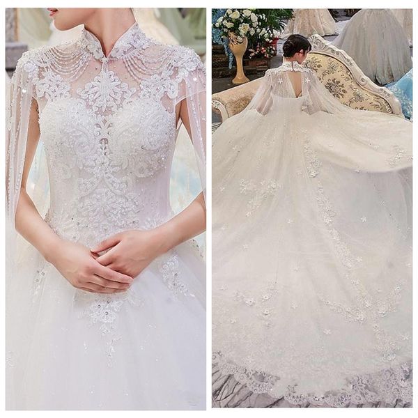 

modest middle east arabic dubai lace wedding dresses 2019 ball gowns high neck long bridal wedding gowns church formal with wrap, White