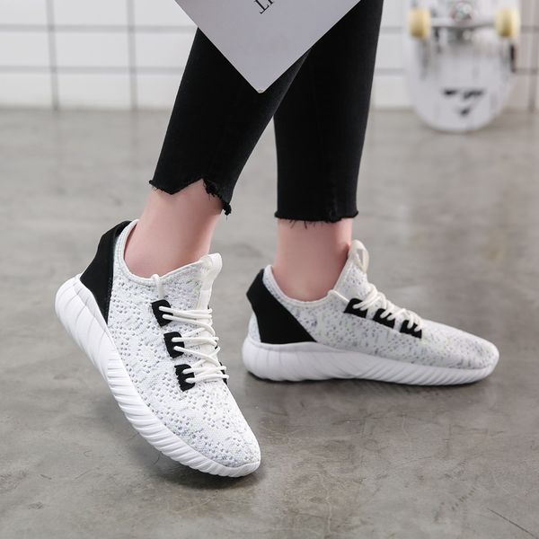 

summer new women's mesh breathable casual sneakers men's 2020 style fashion couple's flying woven student coconut running sho, Black