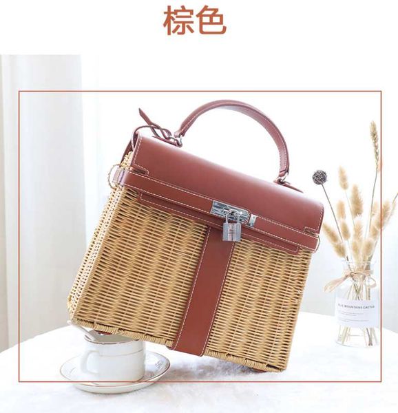 

lady bag handmade rattan handbag with lock key crossbody rattan straw bag fashion 2020 summer holiday style
