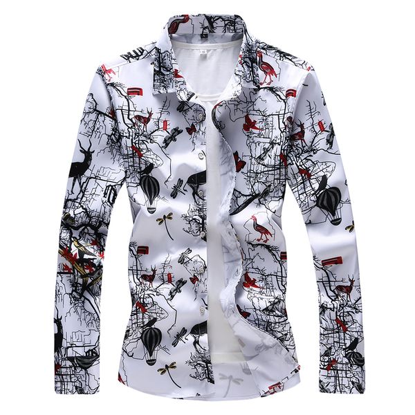 

print men shirt brand new autumn winter long sleeve men's casual shirts plus size 7xl 6xl 5xl business male shirt, White;black